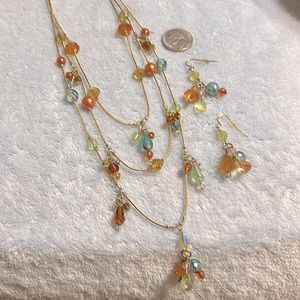 Premier Designs Gold Tone Multi Strand Necklace and Earrings